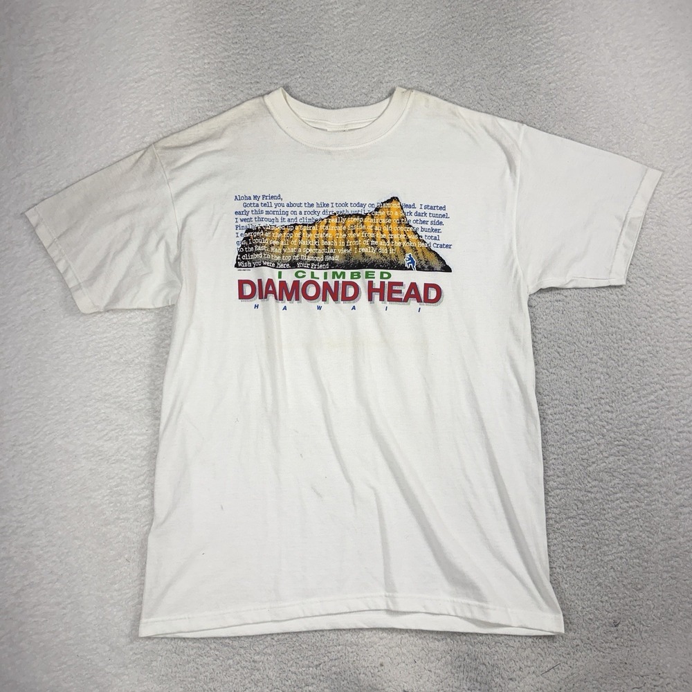 Vintage Anvil I Climbed Diamond Head Hawaii 1995 White T-Shirt Mens Large